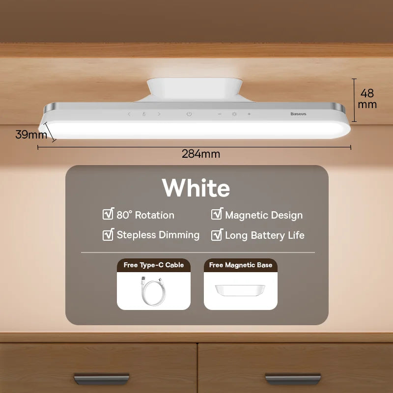 Homira Magnetic LED Desk Lamp – Dimmable USB Rechargeable Light for Cabinet, Closet, Bedside & Reading