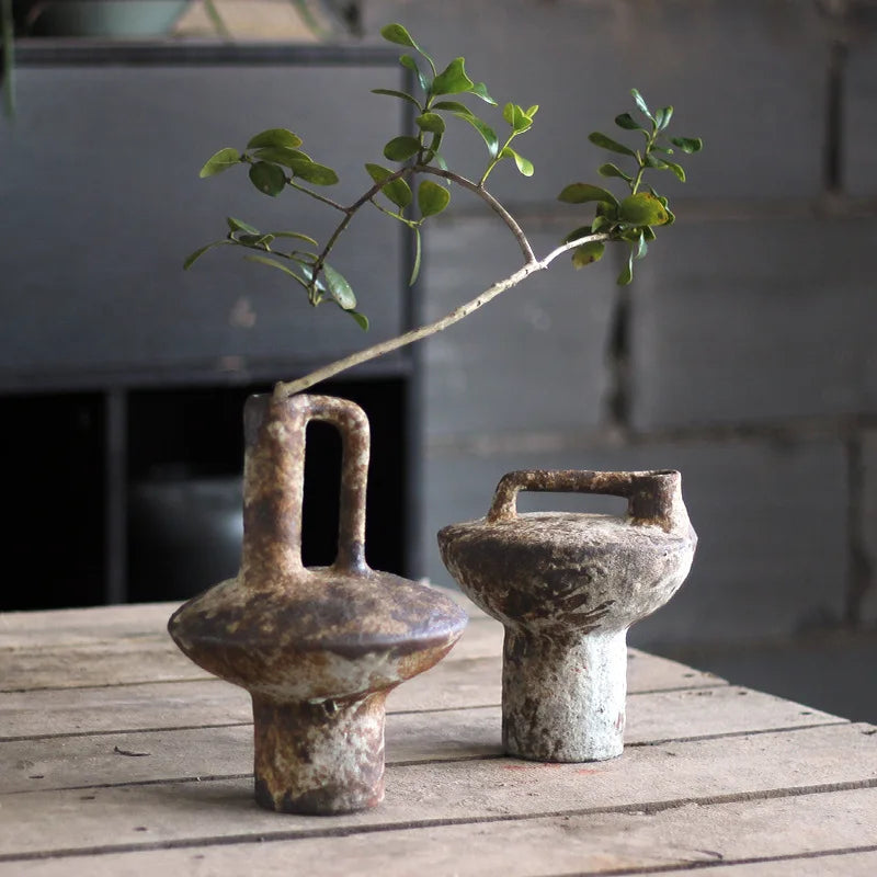 Homira Living Space Ceramic Pottery Vase – Vintage Handmade Wabi-Sabi Style Flower Arrangement for Dried & Zen Decor