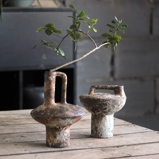 Homira Living Space Ceramic Pottery Vase – Vintage Handmade Wabi-Sabi Style Flower Arrangement for Dried & Zen Decor