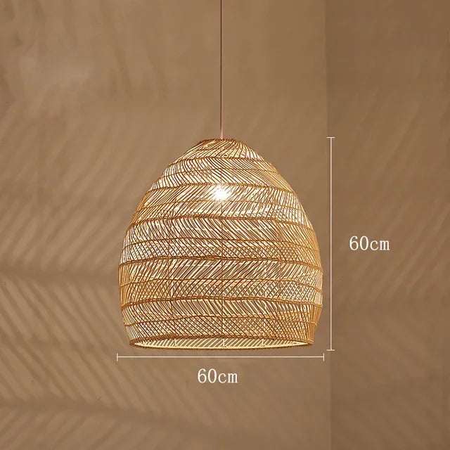 Homira Living Space Japanese Wooden Rattan Pendant Light – Handmade Tatami Chandelier for Bedroom, Study & Restaurant Decor