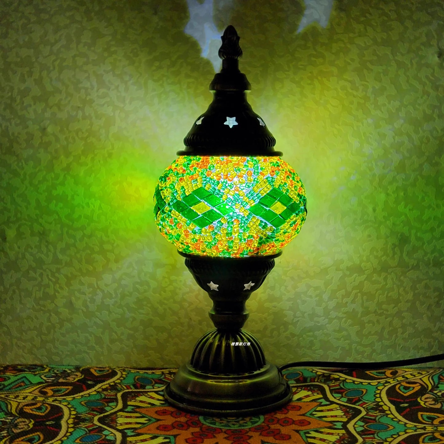 Homira Turkish Mosaic Table Lamp – Vintage Handcrafted Glass Bedside Light, Romantic LED Night Lamp