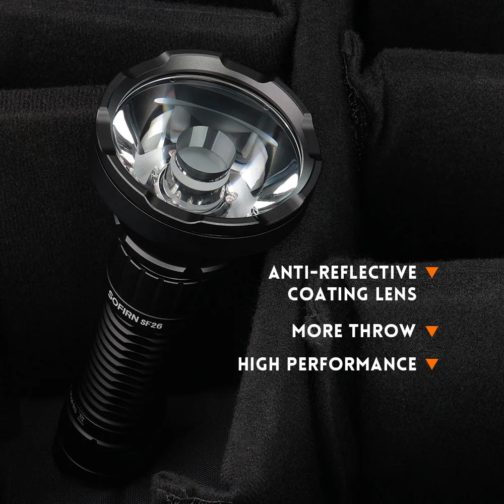 Homira SF26 Tactical Flashlight – 2000lm Long-Range USB-C Rechargeable Torch with Double Tail Switch, IPX8 Waterproof, 964m Beam