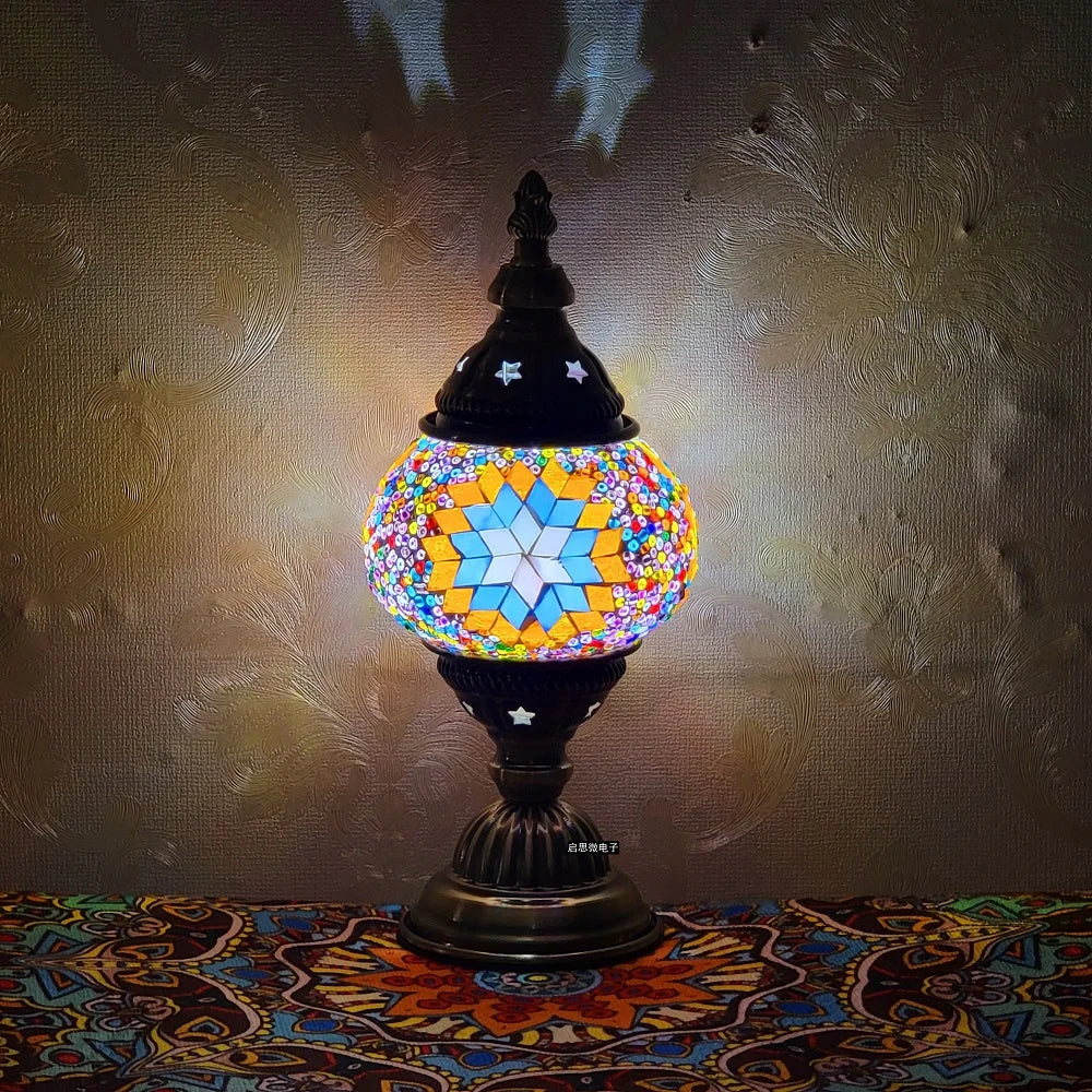 Homira Turkish Mosaic Table Lamp – Vintage Handcrafted Glass Bedside Light, Romantic LED Night Lamp