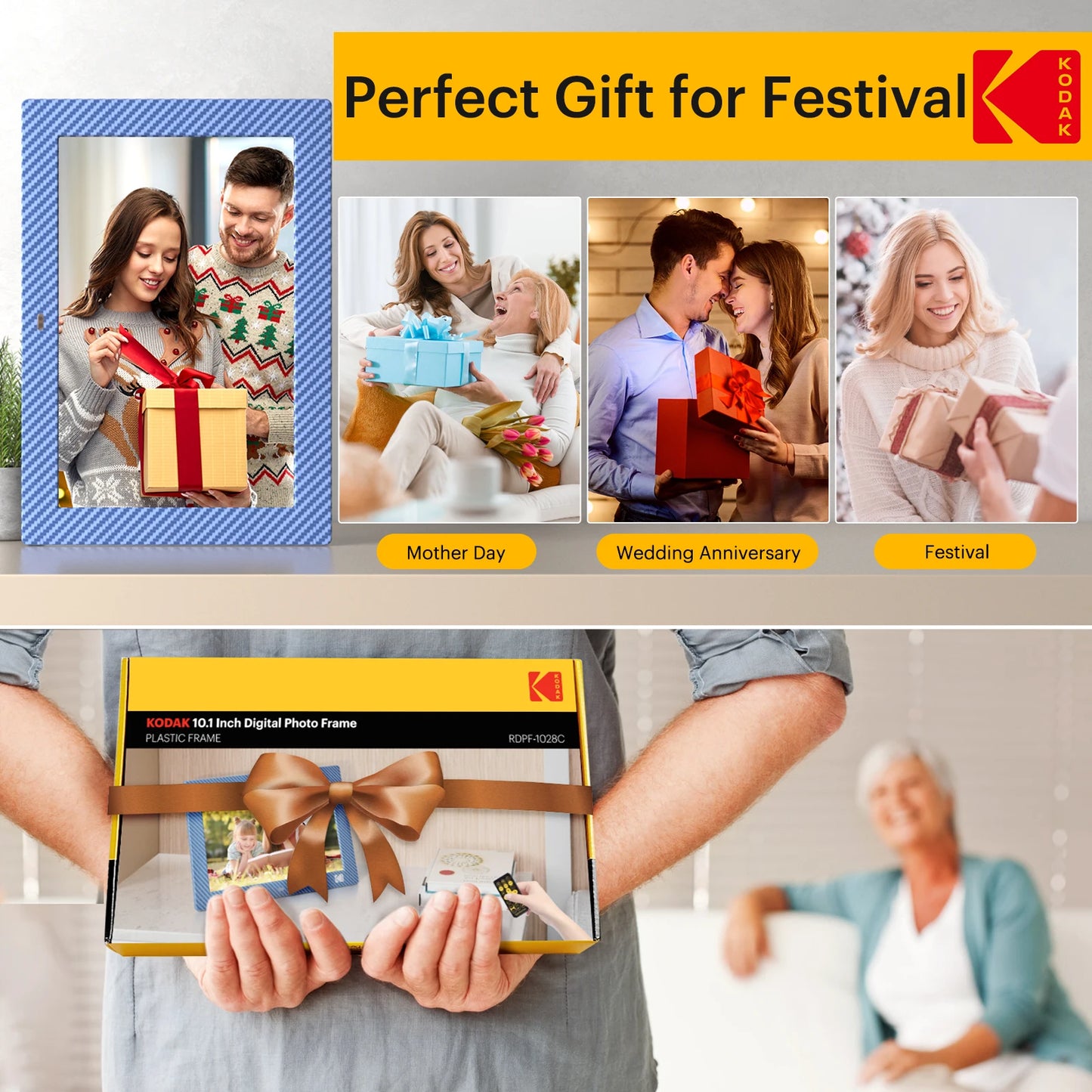 Homira 10.1" Digital Picture Frame – HD 1280×800 Display with Remote Control, Music & Video Player, Calendar & Clock