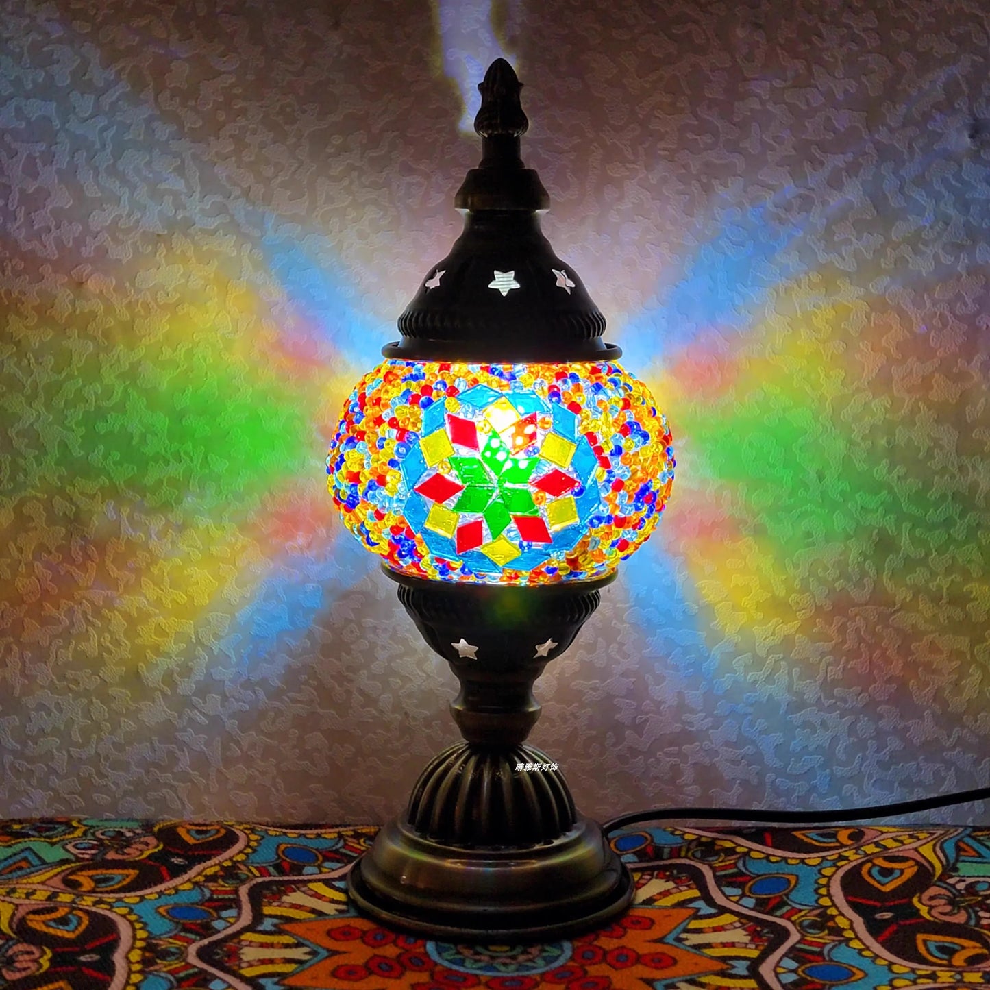 Homira Turkish Mosaic Table Lamp – Vintage Handcrafted Glass Bedside Light, Romantic LED Night Lamp