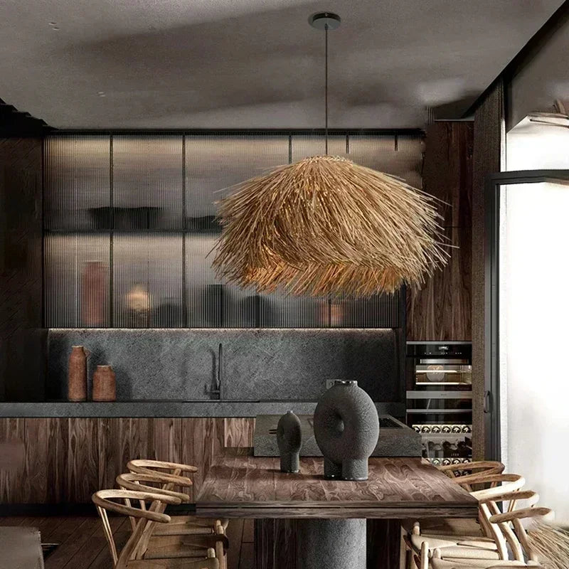 Homira Living Space Handwoven Rattan Pendant Light – Japanese LED Chandelier for Living Room, Bar, Loft & Shop Decor
