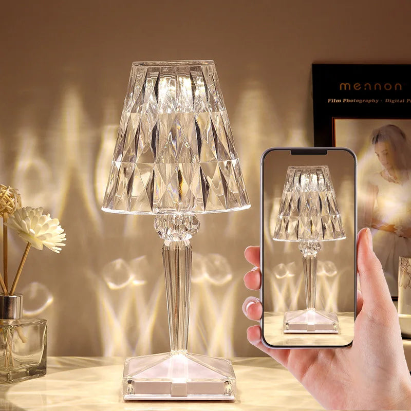 Homira Portable Diamond Table Lamp – Modern Acrylic Crystal Wireless Night Light with Lampshade for Bedroom & Desk Decor
