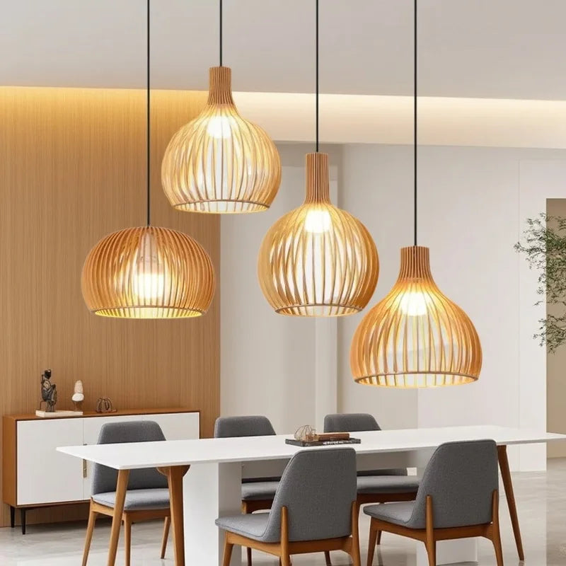 Homira Living Space Wooden Birdcage Pendant Lamp – Nordic Hanging Ceiling Light for Dining & Living Room, Restaurant Decor
