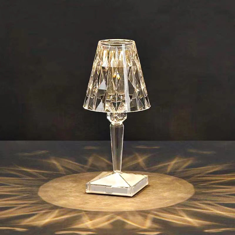 Homira Portable Diamond Table Lamp – Modern Acrylic Crystal Wireless Night Light with Lampshade for Bedroom & Desk Decor