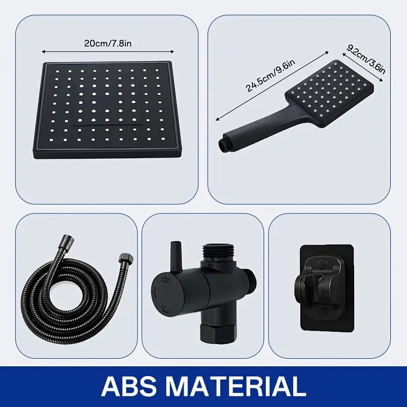 Homira 8" High Pressure Shower Head Combo – Luxury Square Black 3-in-1 Rainfall & Handheld, Leak-Proof with Hose & No-Drill Bracket