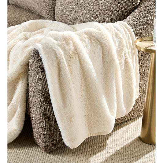 Homira Ivory Faux Fur Ultra Soft Luxury Oversize Throw Blanket 50" x 72", Vanilla Dream