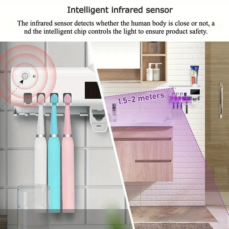 Homira Toothbrush Holder Set with Automatic Toothpaste Dispenser – 4 Slots Wall-Mounted Bathroom Organizer (White/Black)